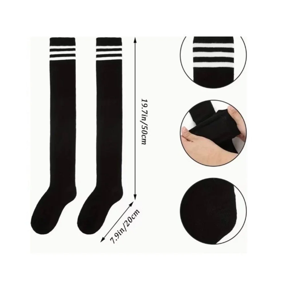 White with Black Stripes True Thigh High Socks ONE SIZE Emo Preppy NEW